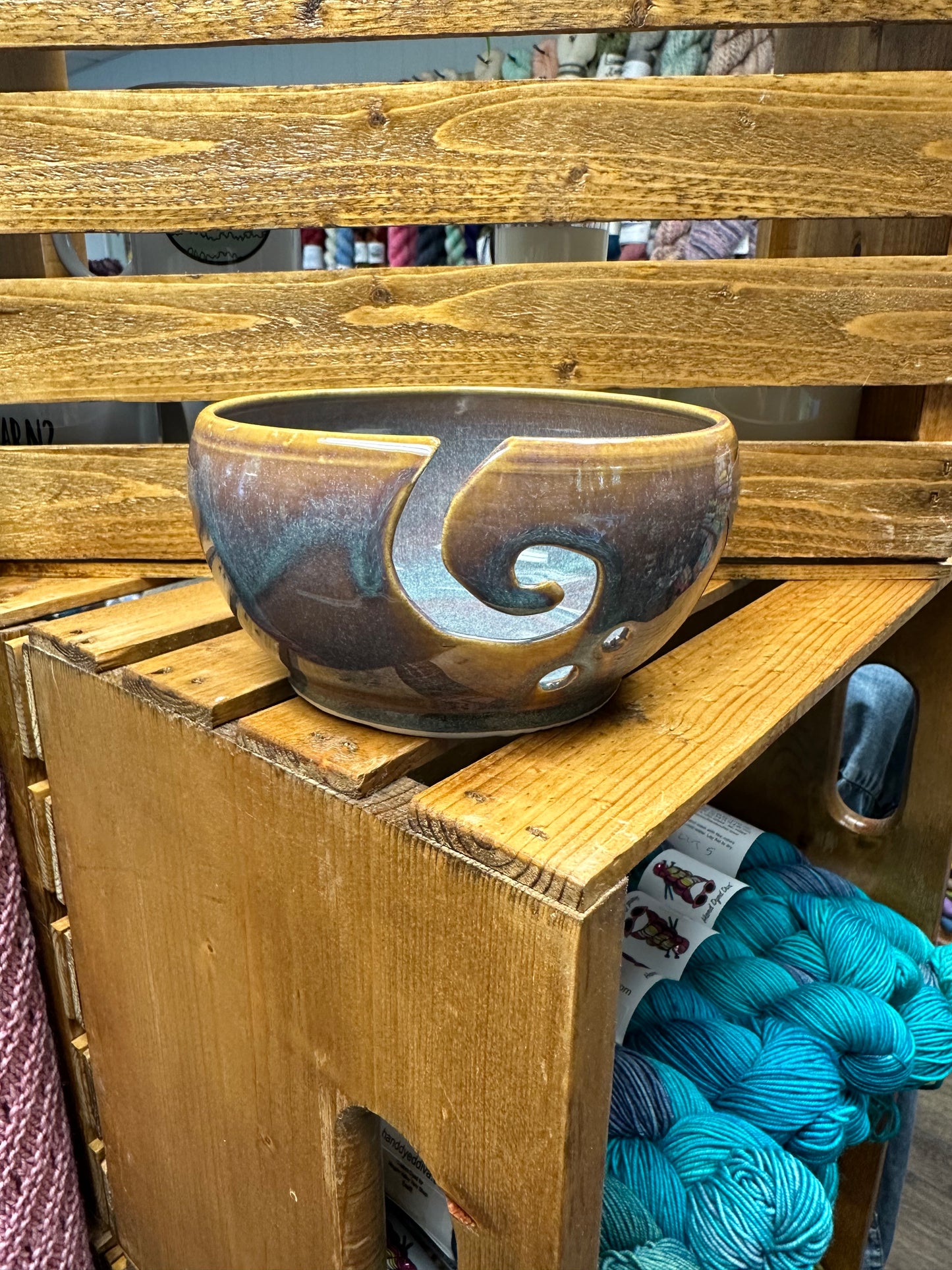NC Pottery Yarn Bowls Blue/Brown