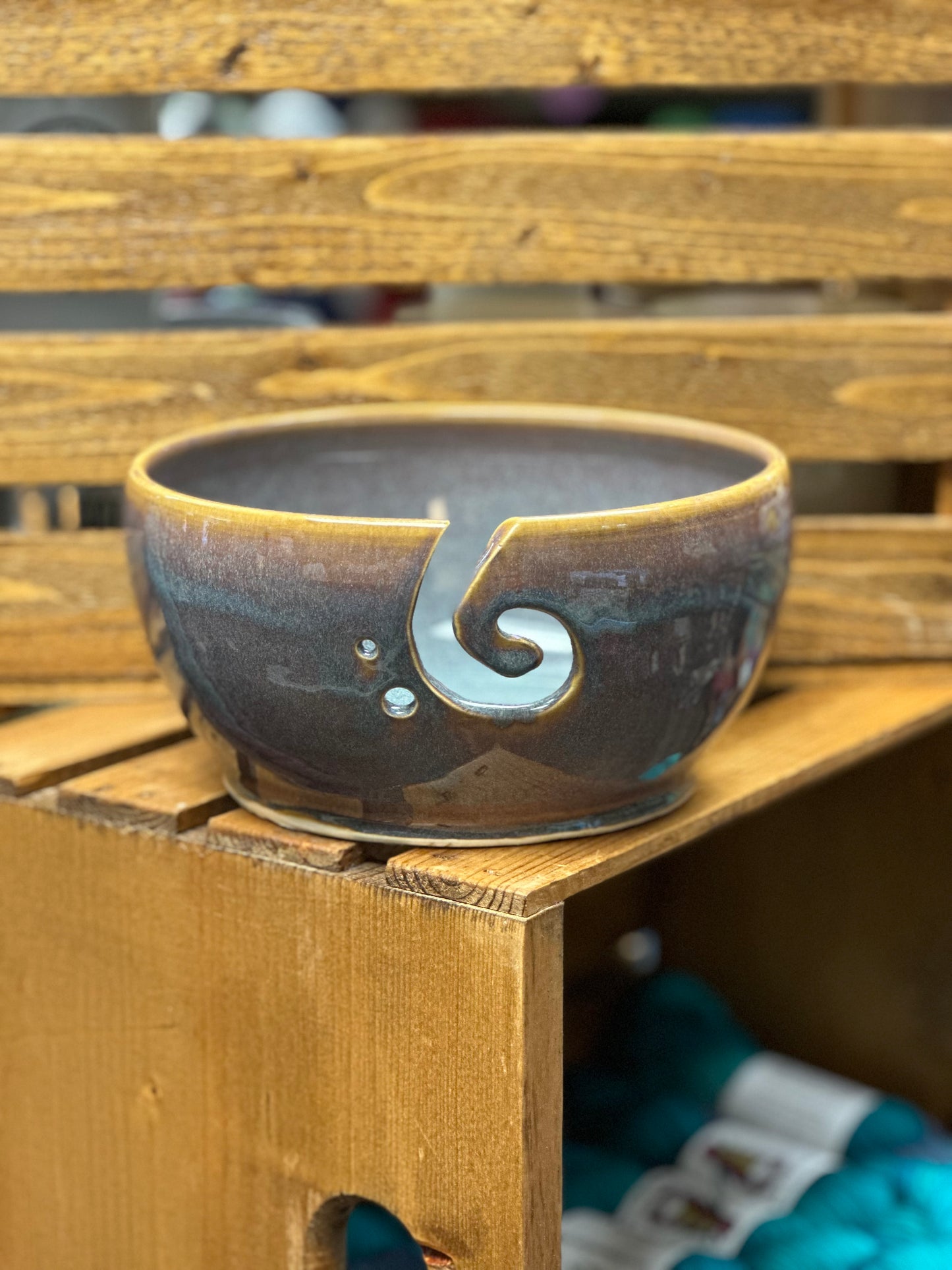 NC Pottery Yarn Bowls Blue/Brown