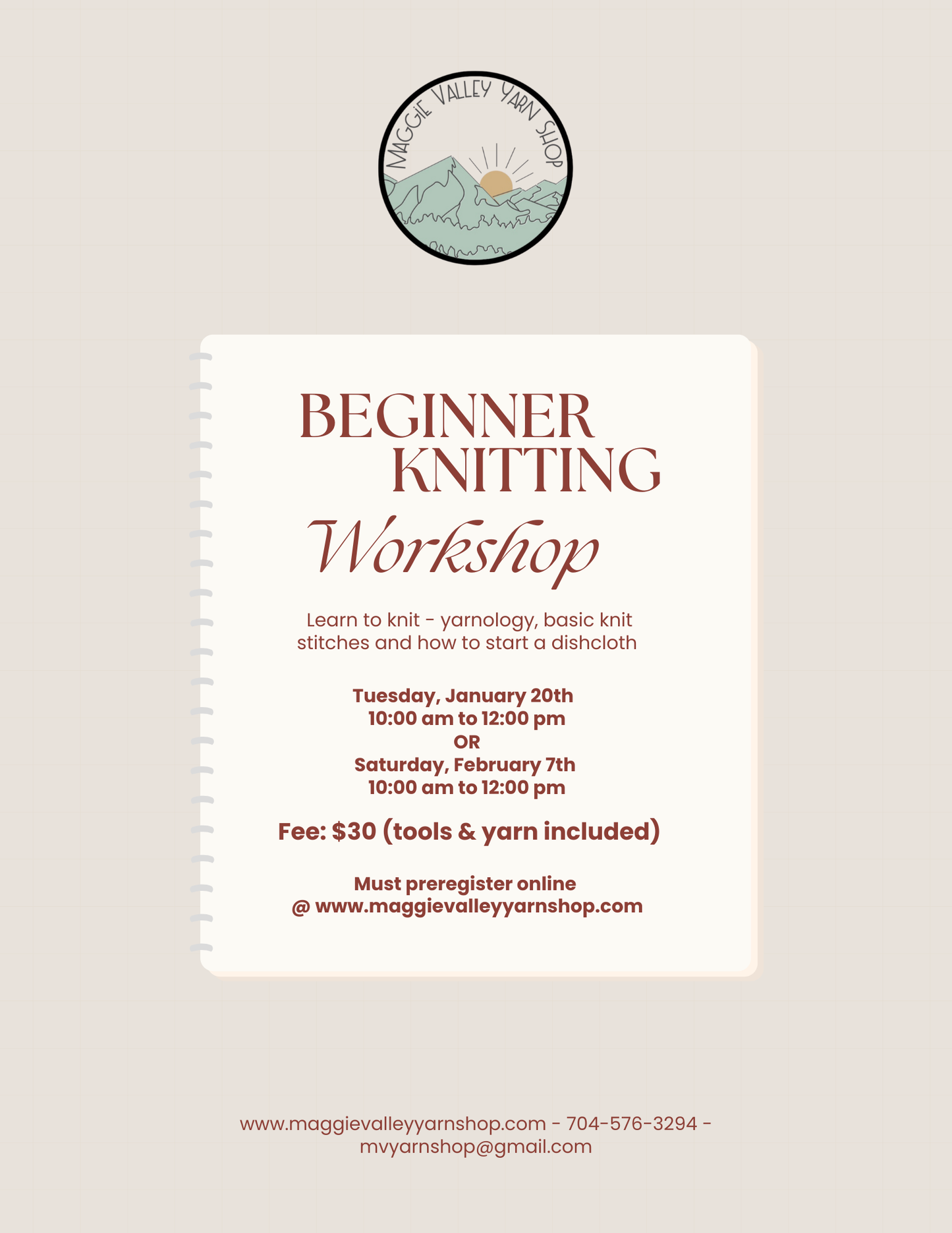 Beginner Knitting Workshop - February 7, 2026