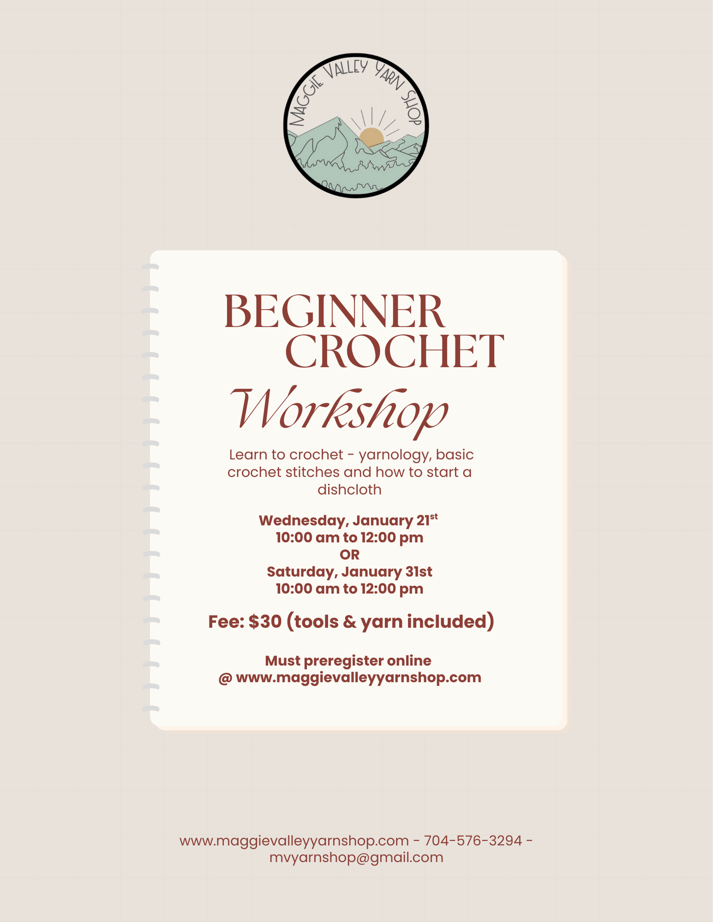 Beginner Crochet Workshop - January 21, 2026